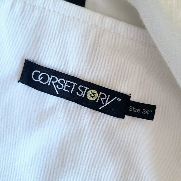 Corset Story White Black Piping Steampunk Double Breasted Corset Jacket Size 24" - Picture 8 of 16